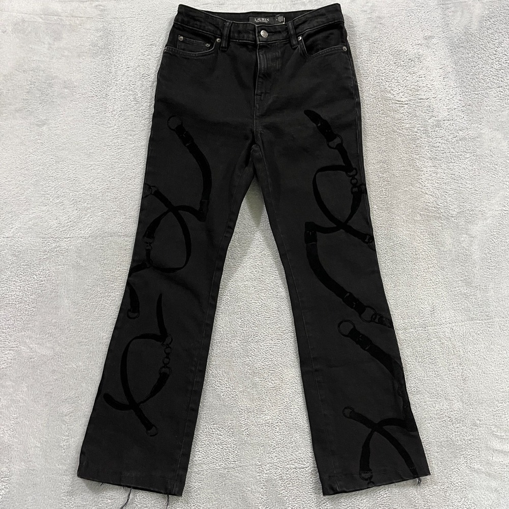 Lauren Ralph Lauren Black Bootcut Jeans 4 Womens Classic Denim Flocked Print